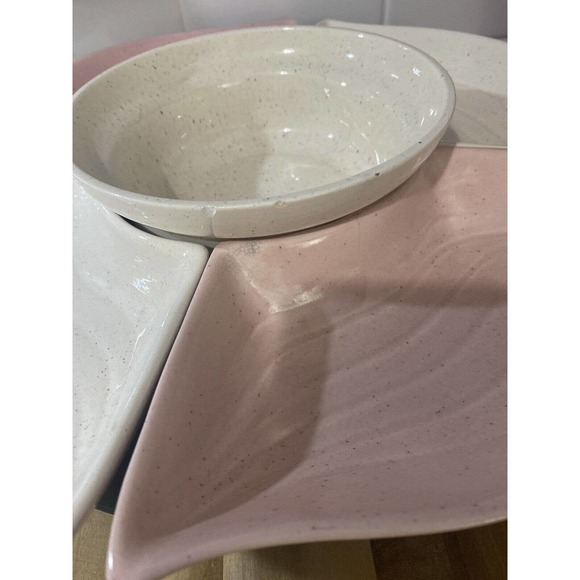 Pink White Speckled VINTAGE Mid Century MCM Chip Dip Lazy Susan Pedestal Set - Picture 2 of 7